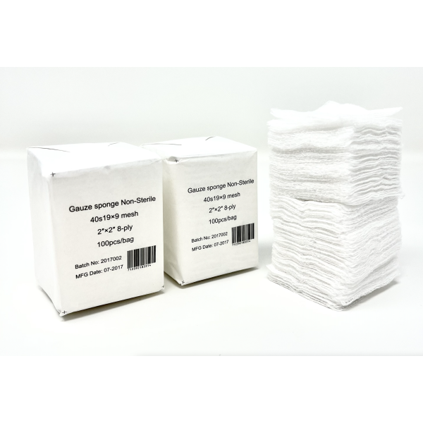 Gauze Surgical Sponges Cotton NON STERILE Woven 8-ply High Grade Quality 2"x2" Class I(a) All Purpose Pads Pack of 100