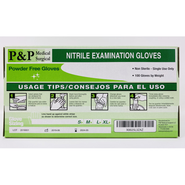Disposable Nitrile Gloves Powder & Latex Free Medical Exam Grade Hypoallergenic Highest Quality Large Size L Box of 100