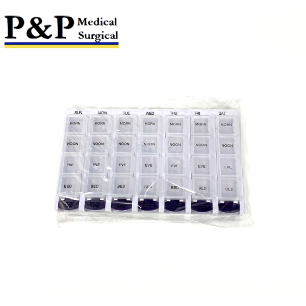 Weekly AM/PM Pill Box Portable Travel Prescription & Medication Pill Case Organizer (7-Day / 4-Times-A-Day) with Large Removable Compartments and Moisture-Proof Design Box of 1