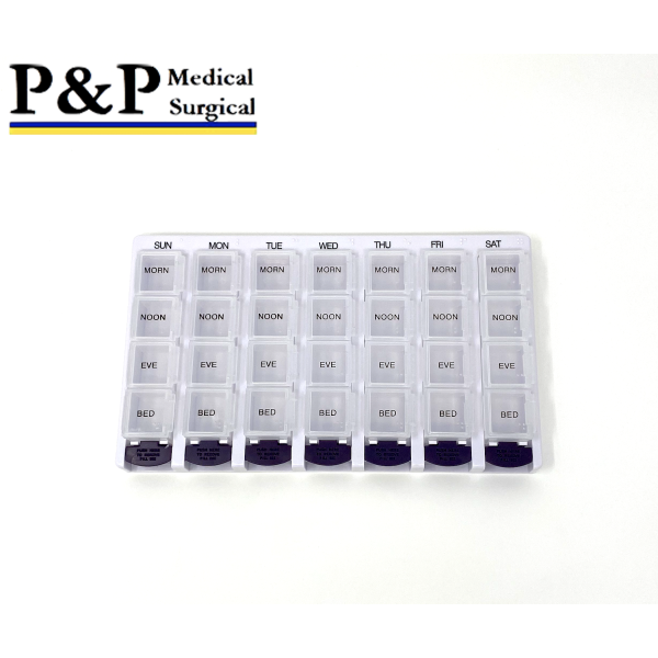 Weekly AM/PM Pill Box Portable Travel Prescription & Medication Pill Case Organizer (7-Day / 4-Times-A-Day) with Large Removable Compartments and Moisture-Proof Design Box of 1