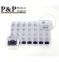 Weekly AM/PM Pill Box Portable Travel Prescription & Medication Pill Case Organizer (7-Day / 4-Times-A-Day) with Large Removable Compartments and Moisture-Proof Design Box of 1