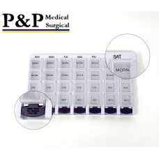 Weekly AM/PM Pill Box Portable Travel Prescription & Medication Pill Case Organizer (7-Day / 4-Times-A-Day) with Large Removable Compartments and Moisture-Proof Design Box of 1