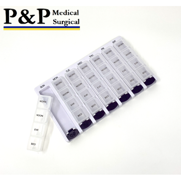 Weekly AM/PM Pill Box Portable Travel Prescription & Medication Pill Case Organizer (7-Day / 4-Times-A-Day) with Large Removable Compartments and Moisture-Proof Design Case of 60