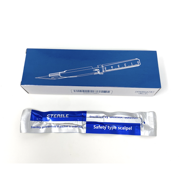 Disposable Safety Scalpels Sterile Surgical Blade Size 10 Stainless Steel with Plastic Handle & Metric Line Individually Foil Wrapped Box of 50