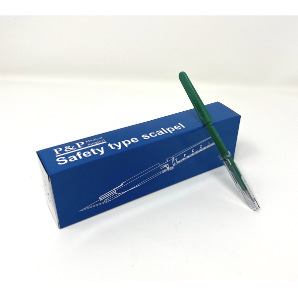 Disposable Safety Scalpels Sterile Surgical Blade Size 11 Stainless Steel with Plastic Handle & Metric Line Individually Foil Wrapped Case of 500