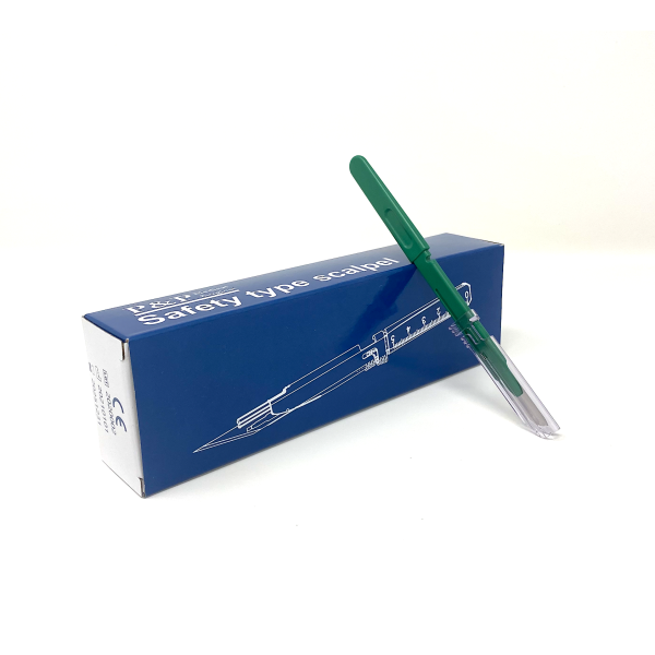 Disposable Safety Scalpels Sterile Surgical Blade Size 10 Stainless Steel with Plastic Handle & Metric Line Individually Foil Wrapped Box of 50