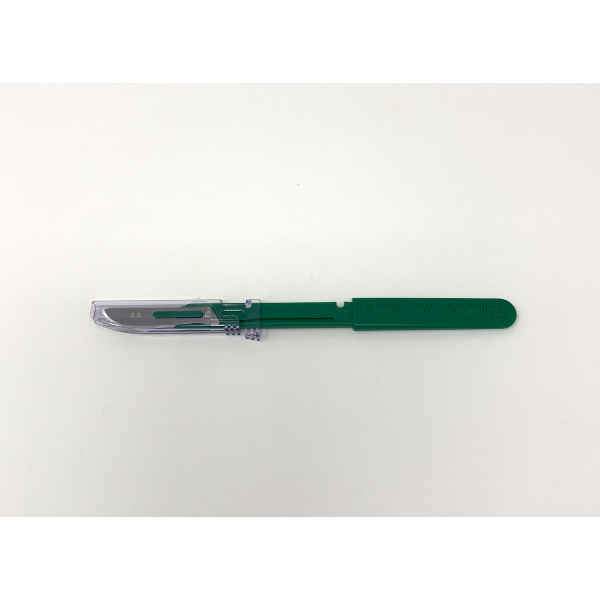 Disposable Safety Scalpels Sterile Surgical Blade Size 10 Stainless Steel with Plastic Handle & Metric Line Individually Foil Wrapped Box of 50