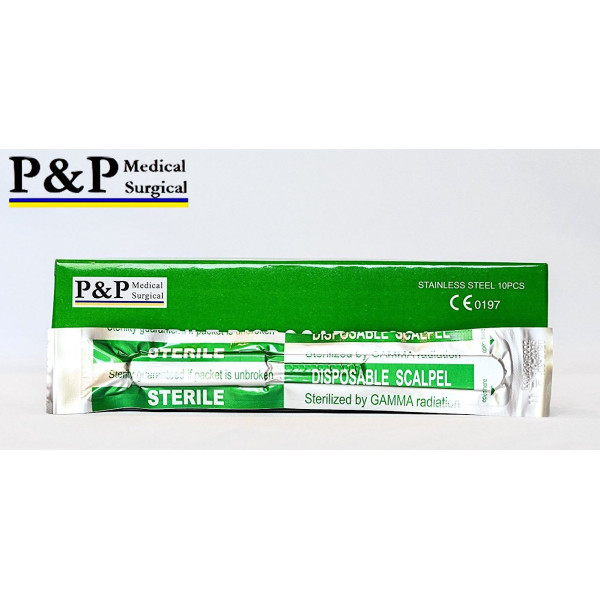 Disposable Scalpels Sterile Surgical Blade Size 11 Stainless Steel with Plastic Handle & Metric Line Individually Foil Wrapped Box of 10