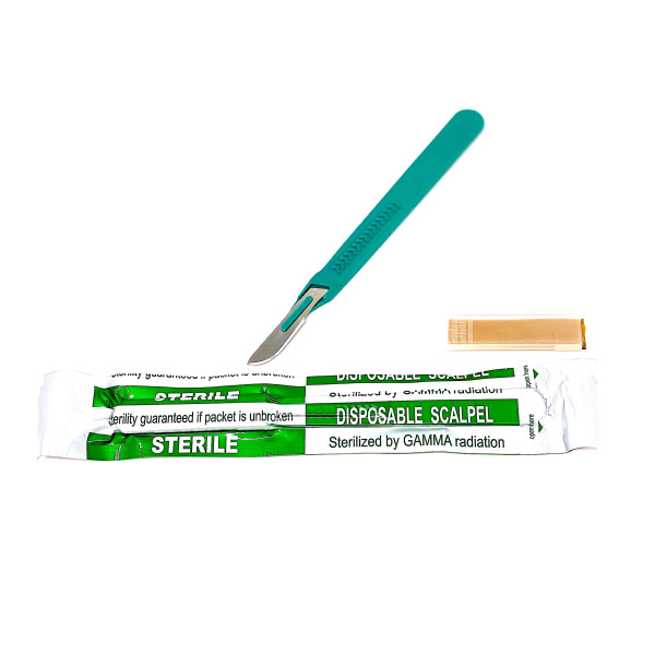 Disposable Scalpels Sterile Surgical Blade Size 10 Stainless Steel with Plastic Handle & Metric Line Individually Foil Wrapped Box of 100