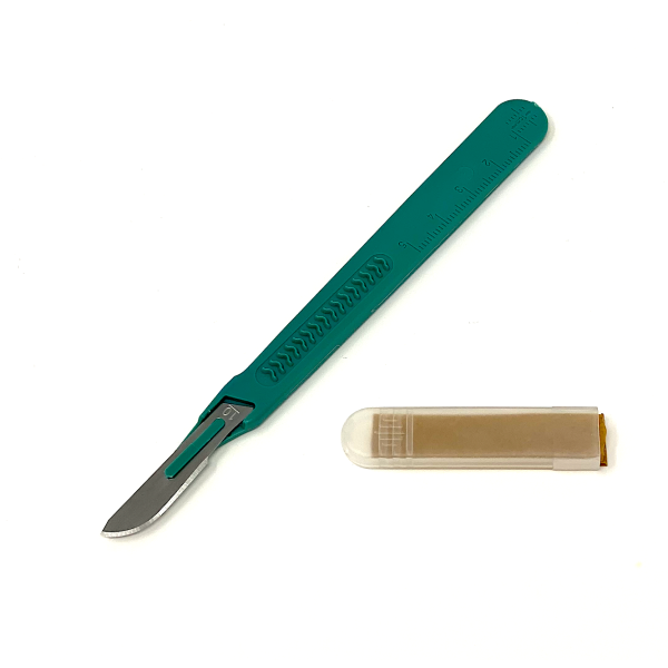 Disposable Scalpels Sterile Surgical Blade Size 10 Stainless Steel with Plastic Handle & Metric Line Individually Foil Wrapped Box of 100