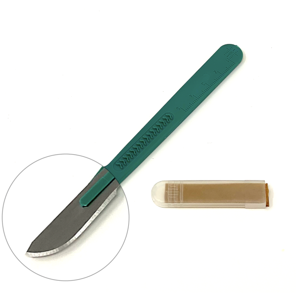 Disposable Scalpels Sterile Surgical Blade Size 10 Stainless Steel with Plastic Handle & Metric Line Individually Foil Wrapped Box of 100