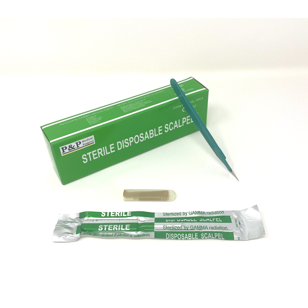Disposable Scalpels Sterile Surgical Blade Size 10A Stainless Steel with Plastic Handle & Metric Line Individually Foil Wrapped Box of 10