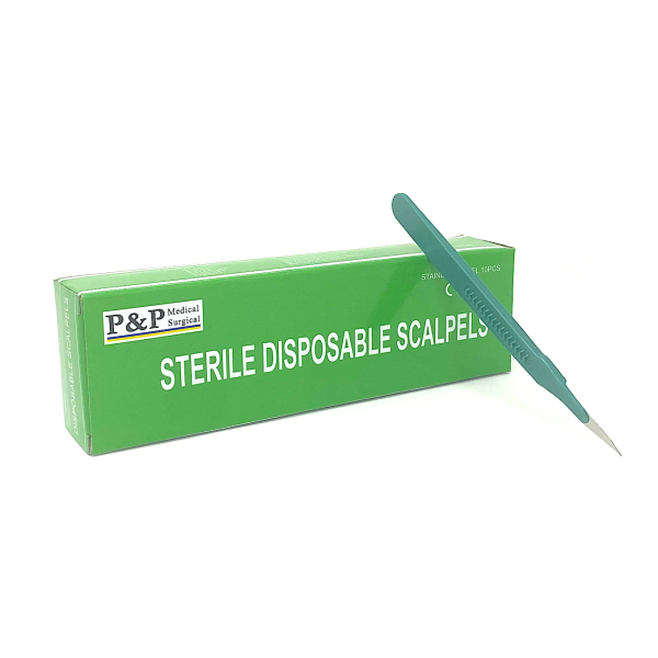 Disposable Scalpels Sterile Surgical Blade Size 11 Stainless Steel with Plastic Handle & Metric Line Individually Foil Wrapped Box of 10