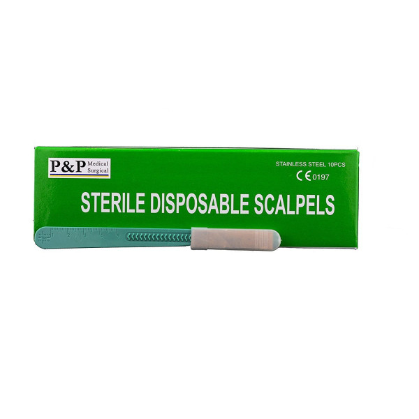 Disposable Scalpels Sterile Surgical Blade Size 12 Stainless Steel with Plastic Handle & Metric Line Individually Foil Wrapped Box of 50