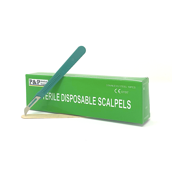 Disposable Scalpels Sterile Surgical Blade Size 12 Stainless Steel with Plastic Handle & Metric Line Individually Foil Wrapped Box of 10