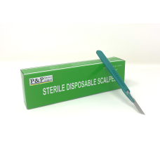 Disposable Scalpels Sterile Surgical Blade Size 14 Stainless Steel with Plastic Handle & Metric Line Individually Foil Wrapped Box of 50