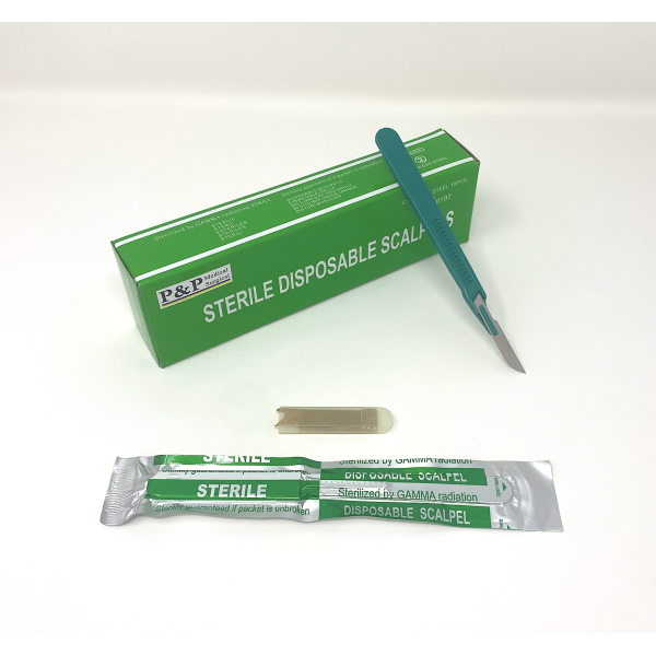 Disposable Scalpels Sterile Surgical Blade Size 14 Stainless Steel with Plastic Handle & Metric Line Individually Foil Wrapped Case of 500