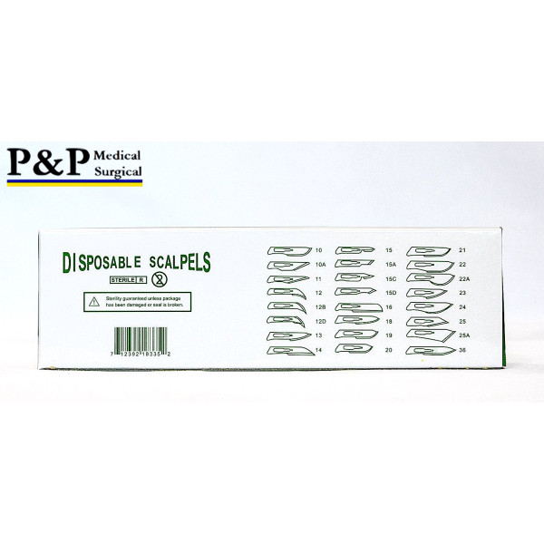 Disposable Scalpels Sterile Surgical Blade Size 15 Stainless Steel with Plastic Handle & Metric Line Individually Foil Wrapped Box of 10