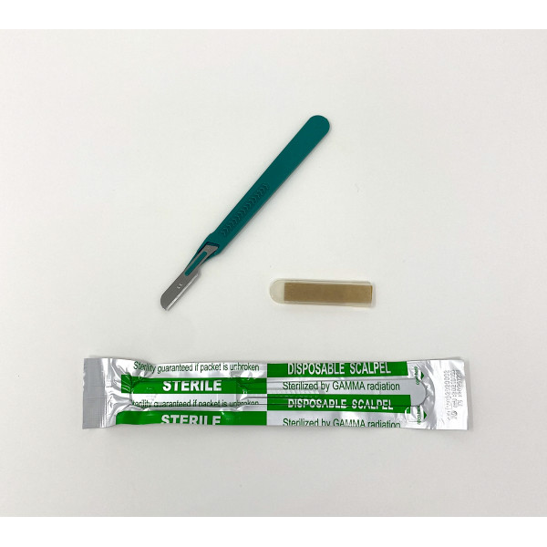 Disposable Scalpels Sterile Surgical Blade Size 16 Stainless Steel with Plastic Handle & Metric Line Individually Foil Wrapped Box of 250