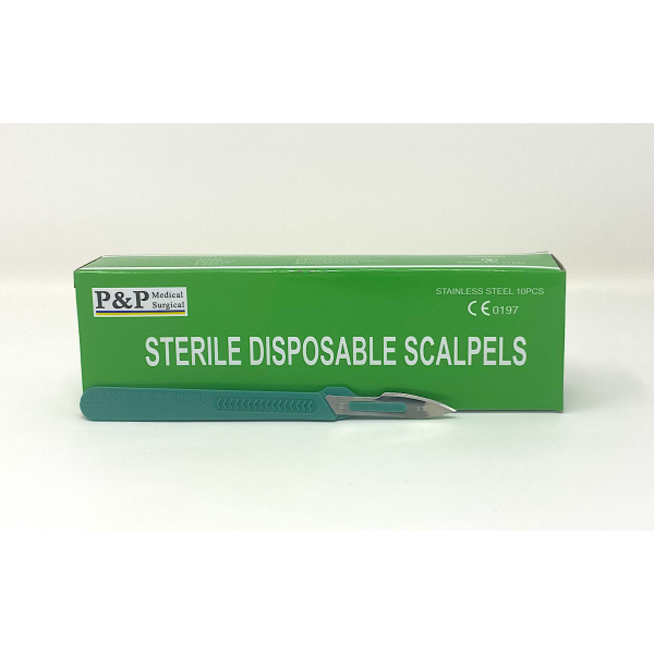 Disposable Scalpels Sterile Surgical Blade Size 18 Stainless Steel with Plastic Handle & Metric Line Individually Foil Wrapped Box of 250