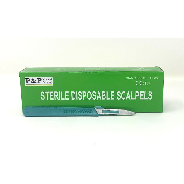 Disposable Scalpels Sterile Surgical Blade Size 36 Stainless Steel with Plastic Handle & Metric Line Individually Foil Wrapped Box of 30