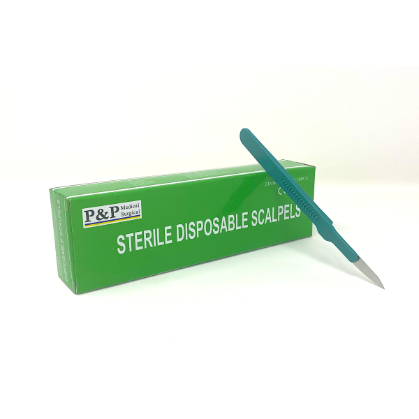 Disposable Scalpels Sterile Surgical Blade Size 36 Stainless Steel with Plastic Handle & Metric Line Individually Foil Wrapped Case of 500