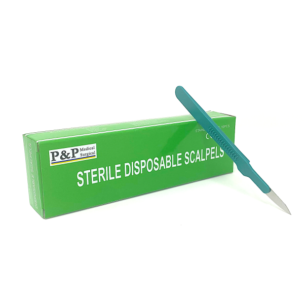 Disposable Scalpels Sterile Surgical Blade Size 36 Stainless Steel with Plastic Handle & Metric Line Individually Foil Wrapped Box of 10