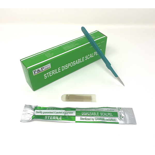 Disposable Scalpels Sterile Surgical Blade Size 36 Stainless Steel with Plastic Handle & Metric Line Individually Foil Wrapped Case of 500