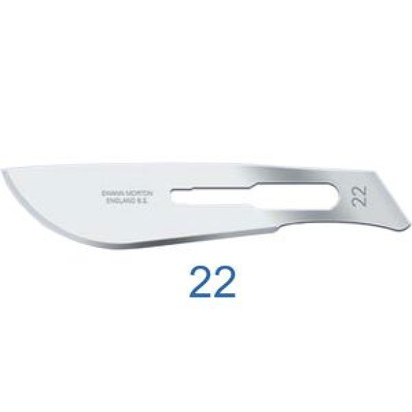Disposable Surgical Scalpel Blades Sterile High Grade Carbon Steel 2.1% 10xx Individually Foil Wrapped Size 22 Box of 100