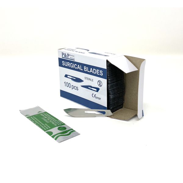 Disposable Surgical Scalpel Blades Sterile High Grade Carbon Steel 2.1% 10xx Individually Foil Wrapped Size 22 Box of 100